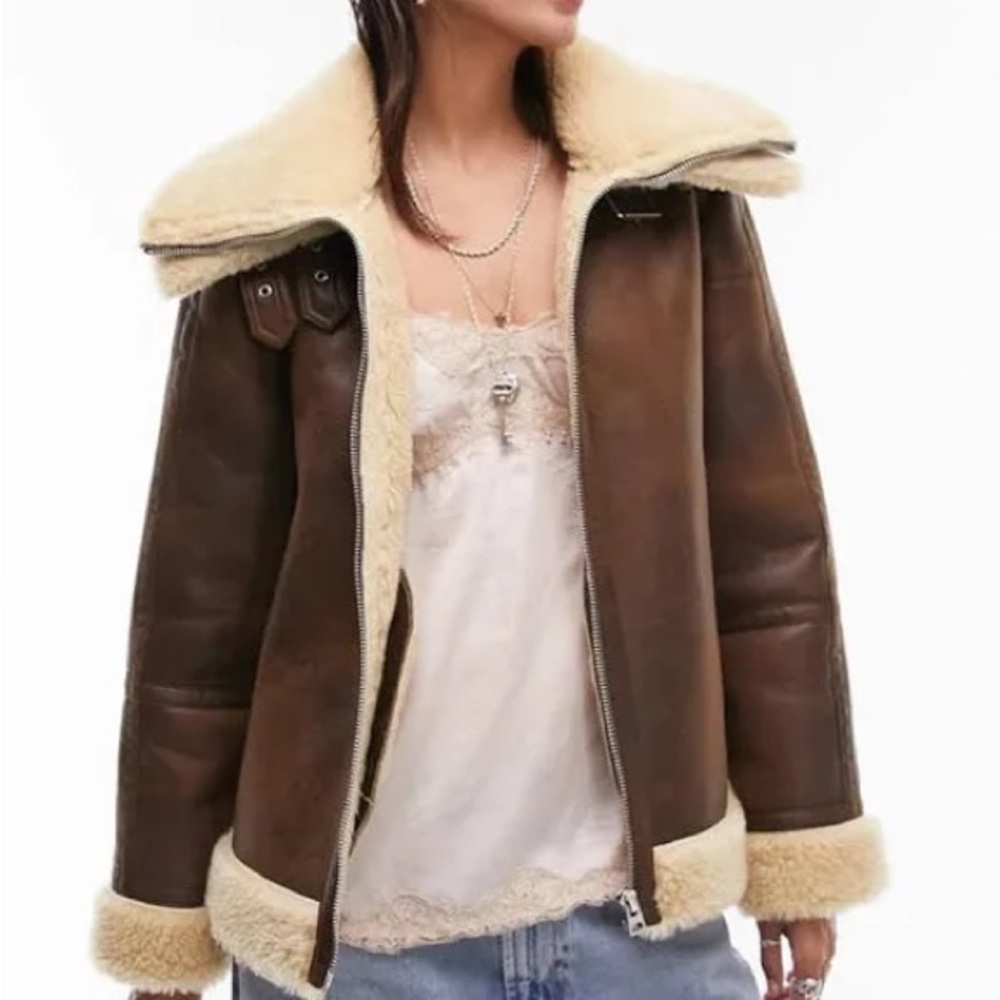 Topshop brown shearling jacket